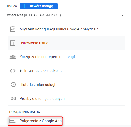 Łączenie usługi Universal Analytics z danymi Google Ads