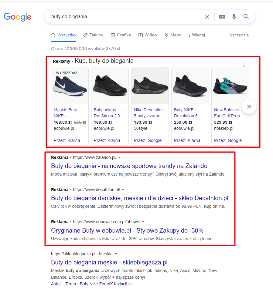 Przykład reklamy w wyszukiwarce Google