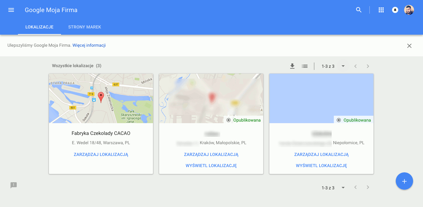 Lokalizacje w Google Moja Firma