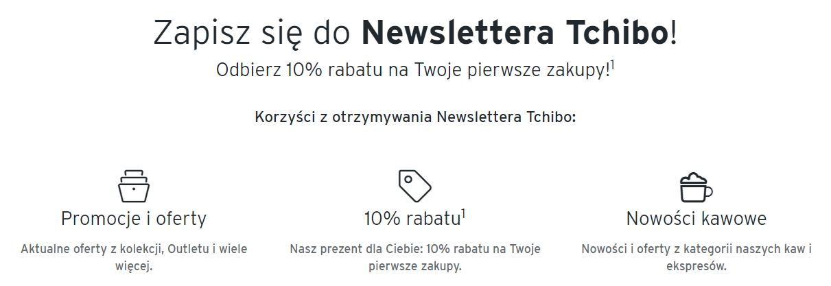 email marketing tchibo zachecenie do zapisania sie do newslettera poprzez bonus 