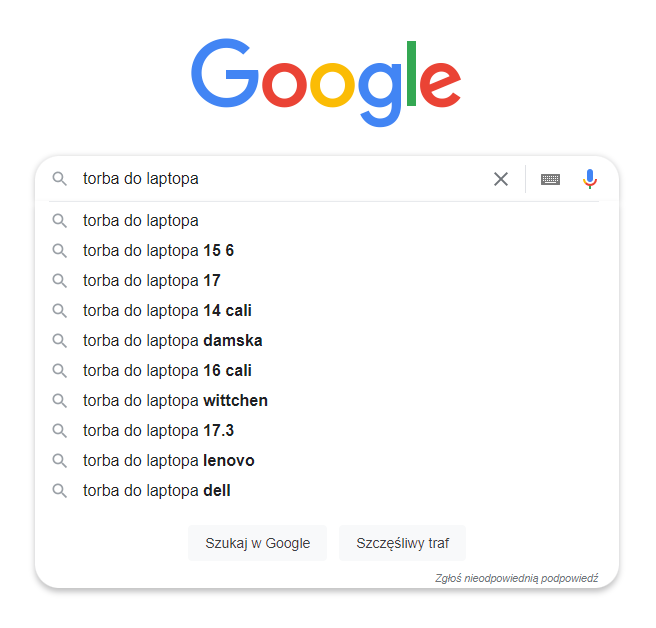 Sugestie słów kluczowych w wyszukiwarce Google