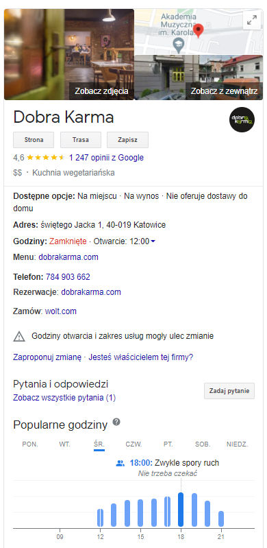 Wizytówka Google Moja Firma - Dobra Karma